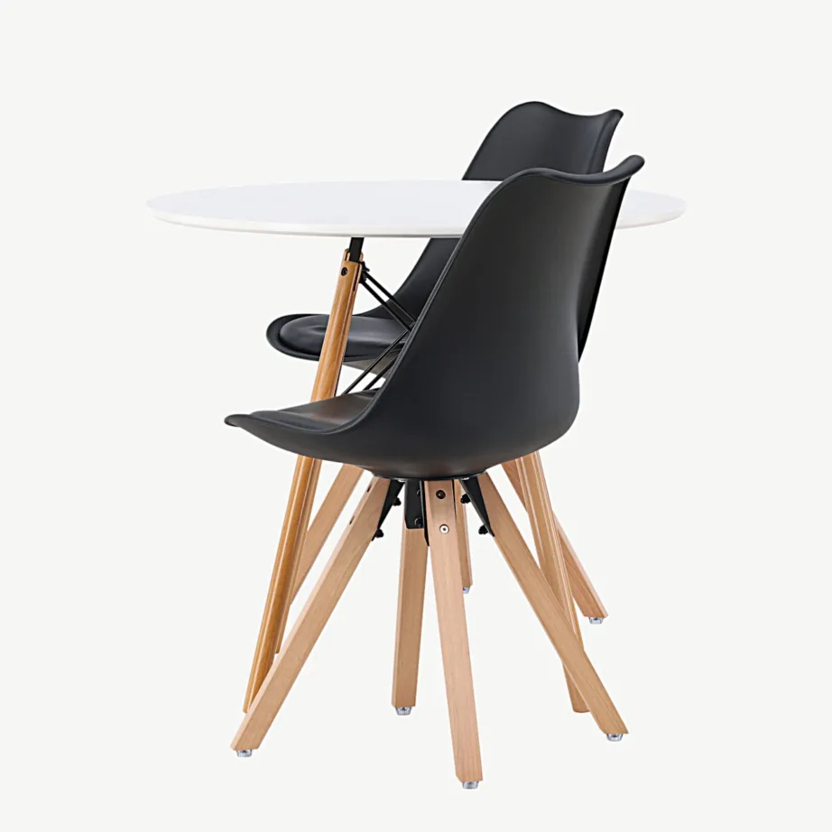 Ümmargune söögilauakomplekt Danburi valge lauaga ja mustade Zeno toolidega (ø60 cm), GR23907 – 7