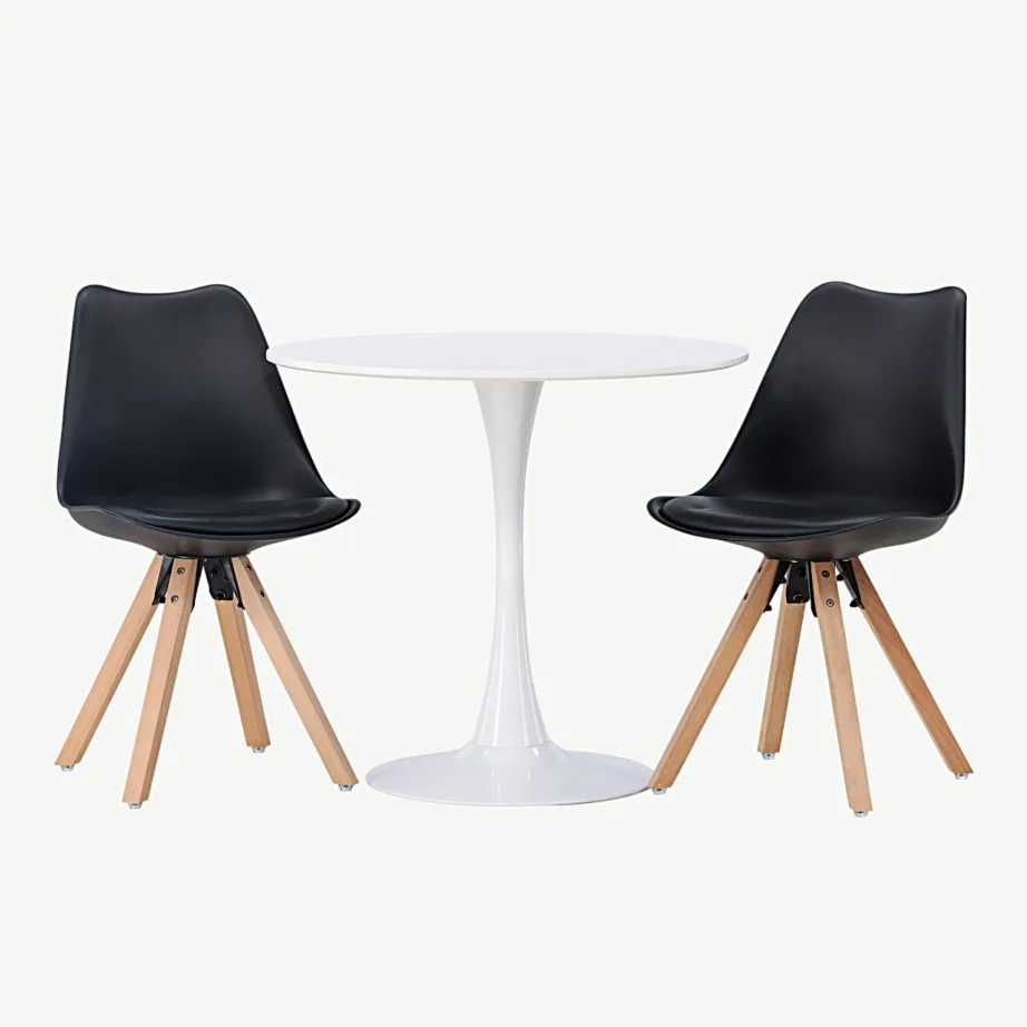 Hamdeni ümmargune valge söögilaud ja 2 musta Zeno tooli (valge MDF), GR23921 – 4