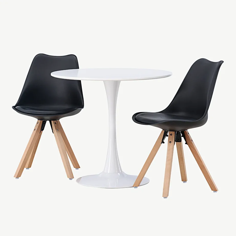 Hamdeni ümmargune valge söögilaud ja 2 musta Zeno tooli (valge MDF), GR23921 – 5