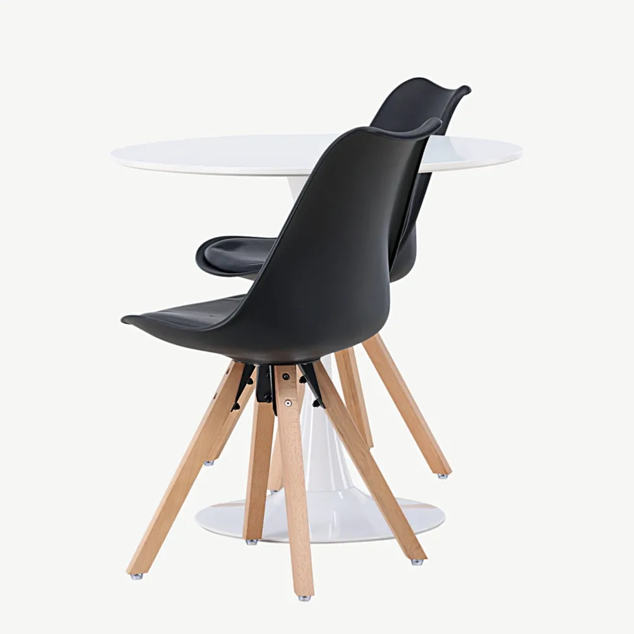 Hamdeni ümmargune valge söögilaud ja 2 musta Zeno tooli (valge MDF), GR23921 – 7