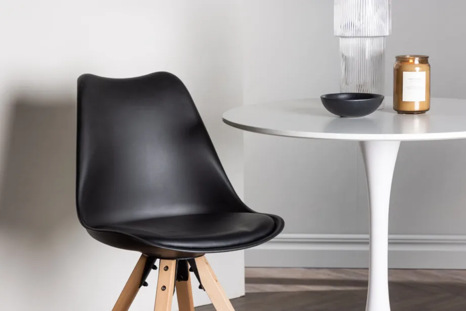 Hamdeni ümmargune valge söögilaud ja 2 musta Zeno tooli (valge MDF), GR23921 – 9