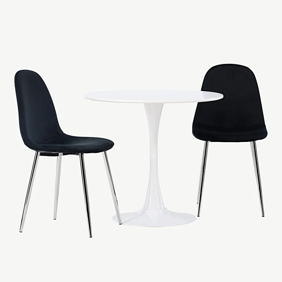 Ümmarguse valge söögilauaga Hamden söögigrupp ja 2 musta sametist tooli Polar, GR23922 – 3