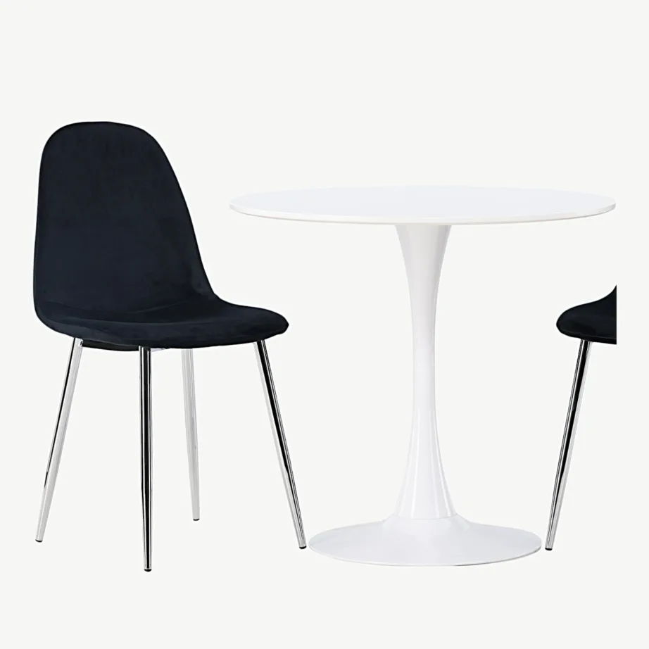 Ümmarguse valge söögilauaga Hamden söögigrupp ja 2 musta sametist tooli Polar, GR23922 – 4