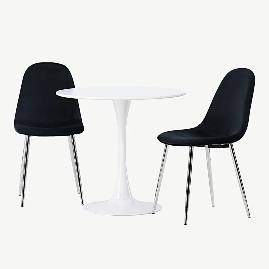 Ümmarguse valge söögilauaga Hamden söögigrupp ja 2 musta sametist tooli Polar, GR23922 – 5