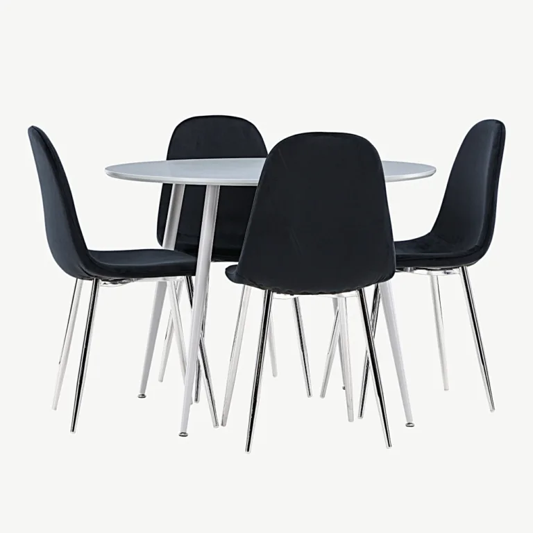 Ümmarguse halli lauaga Plaza söögilauakomplekt ja musta velvetkattega Polar toolid (4 tk) - GR24377