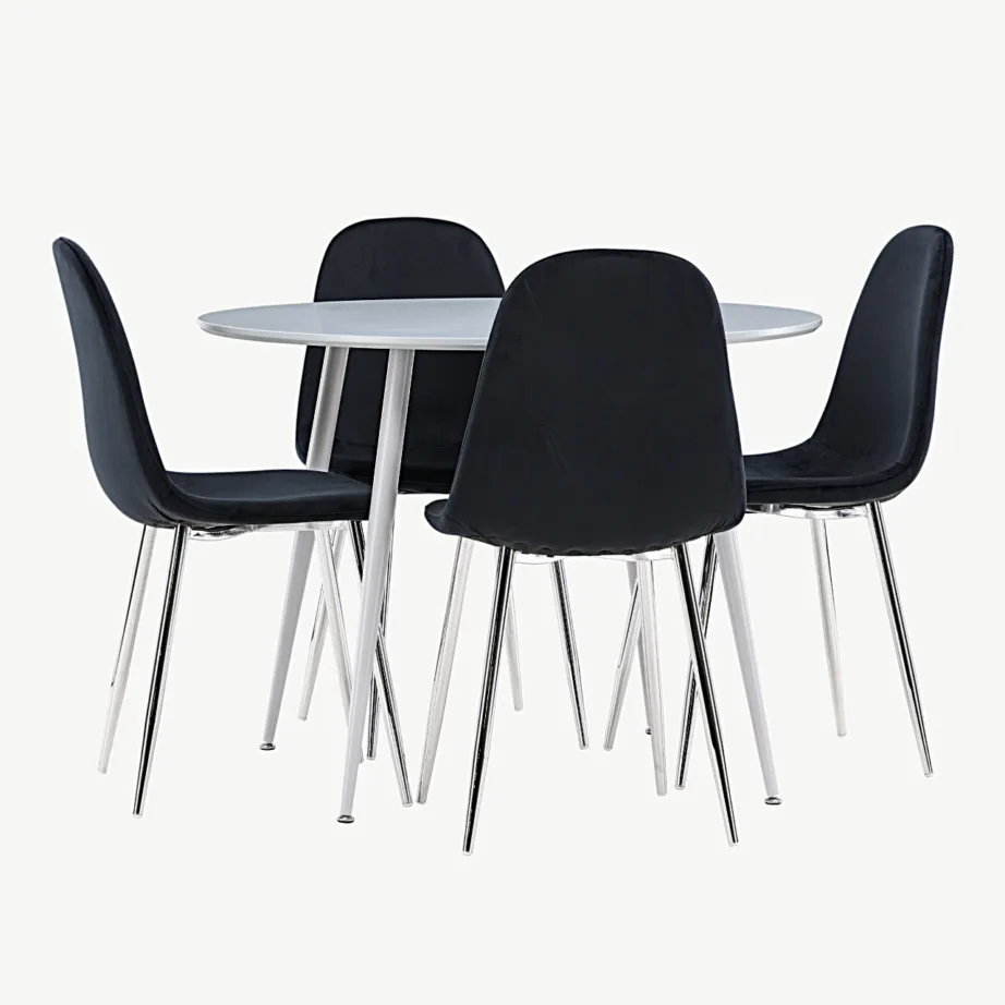 Ümmarguse halli lauaga Plaza söögilauakomplekt ja musta velvetkattega Polar toolid (4 tk), GR24377 – 3