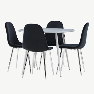 Ümmarguse halli lauaga Plaza söögilauakomplekt ja musta velvetkattega Polar toolid (4 tk) - GR24377