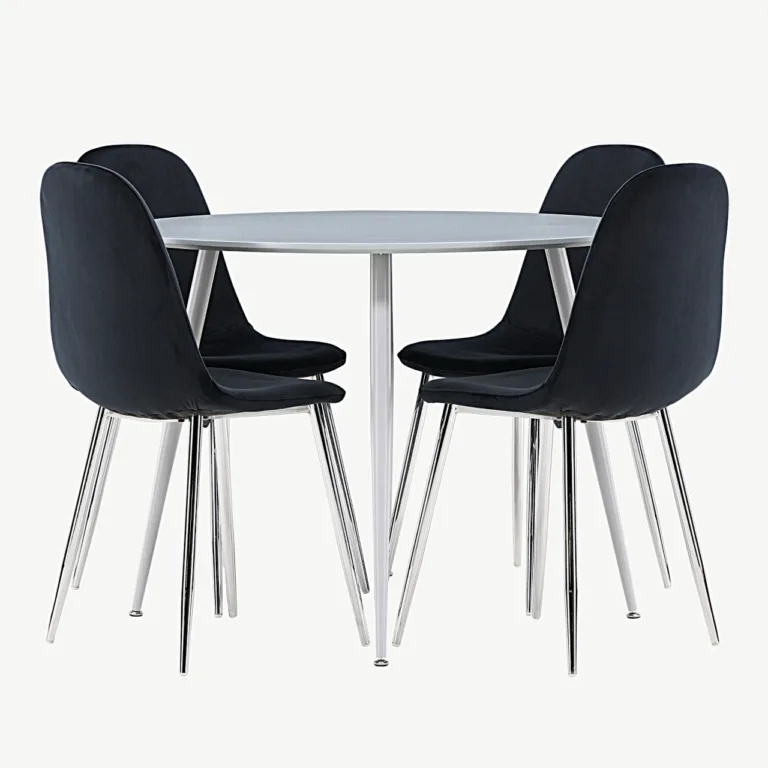 Ümmarguse halli lauaga Plaza söögilauakomplekt ja musta velvetkattega Polar toolid (4 tk) - GR24377