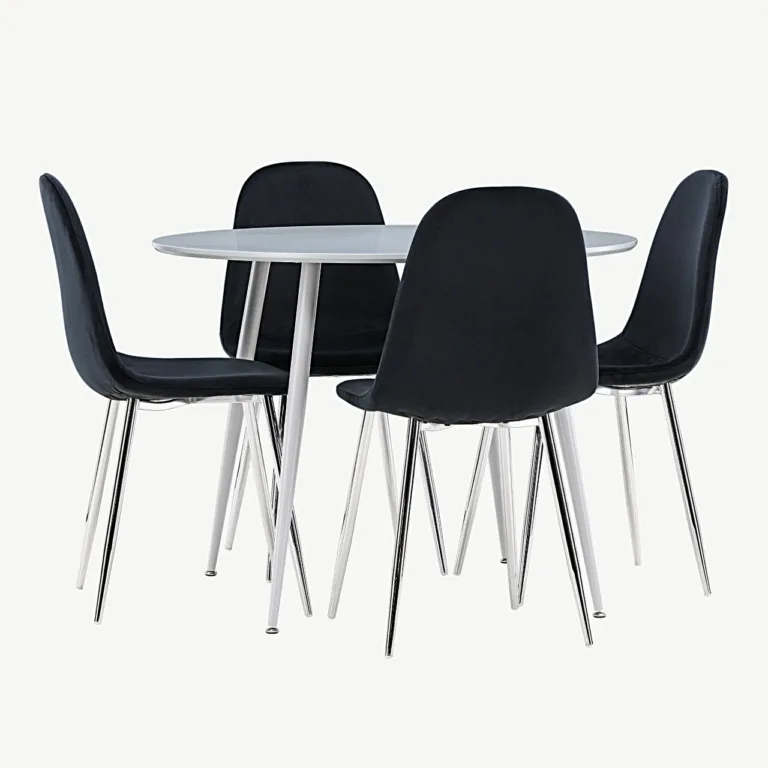Ümmarguse halli lauaga Plaza söögilauakomplekt ja musta velvetkattega Polar toolid (4 tk) - GR24377