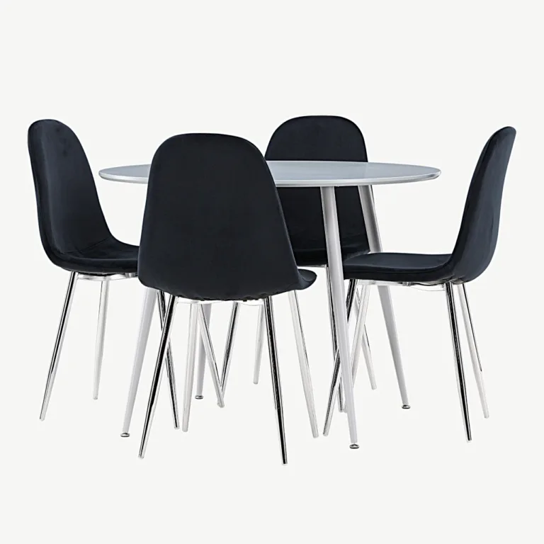 Ümmarguse halli lauaga Plaza söögilauakomplekt ja musta velvetkattega Polar toolid (4 tk) - GR24377