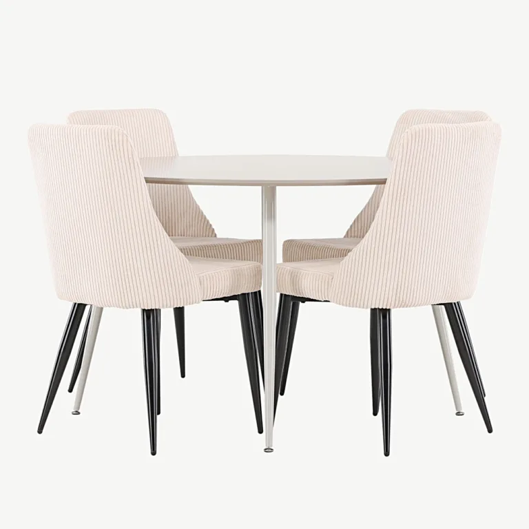 Beež ümmargune söögitoa komplekt Plaza laua ja Leone toolidega (MDF, veluurkattega, ø120 cm) - GR24408