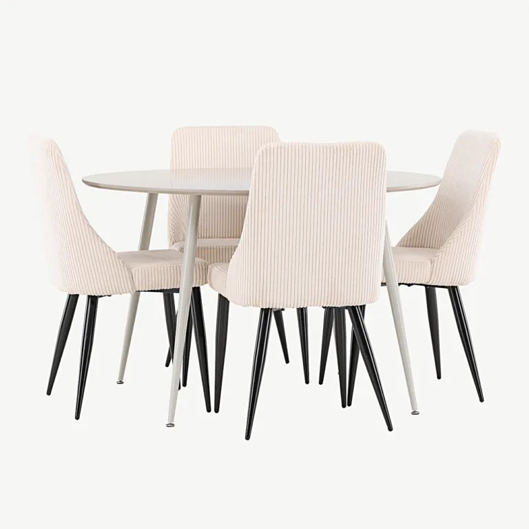 Beež ümmargune söögitoa komplekt Plaza laua ja Leone toolidega (MDF, veluurkattega, ø120 cm) - GR24408