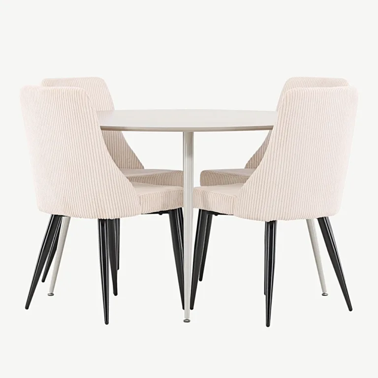 Beež ümmargune söögitoa komplekt Plaza laua ja Leone toolidega (MDF, veluurkattega, ø120 cm) - GR24408