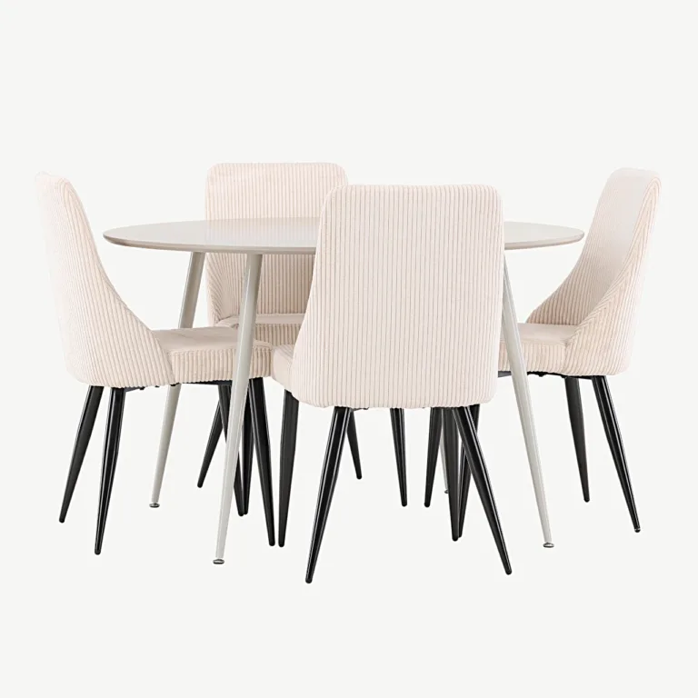Beež ümmargune söögitoa komplekt Plaza laua ja Leone toolidega (MDF, veluurkattega, ø120 cm) - GR24408