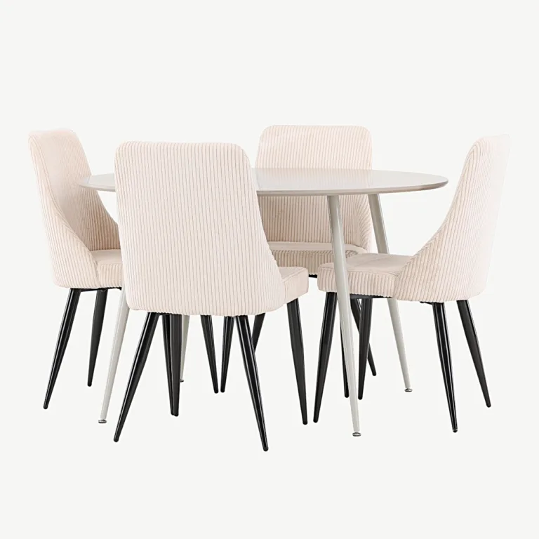Beež ümmargune söögitoa komplekt Plaza laua ja Leone toolidega (MDF, veluurkattega, ø120 cm) - GR24408