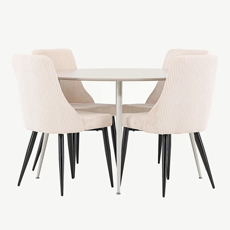 Beež ümmargune söögitoa komplekt Plaza laua ja Leone toolidega (MDF, veluurkattega, ø120 cm) - GR24408