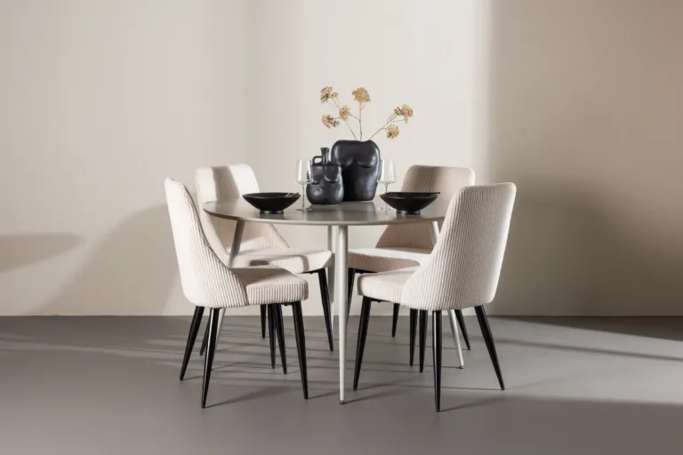 Beež ümmargune söögitoa komplekt Plaza laua ja Leone toolidega (MDF, veluurkattega, ø120 cm) - GR24408