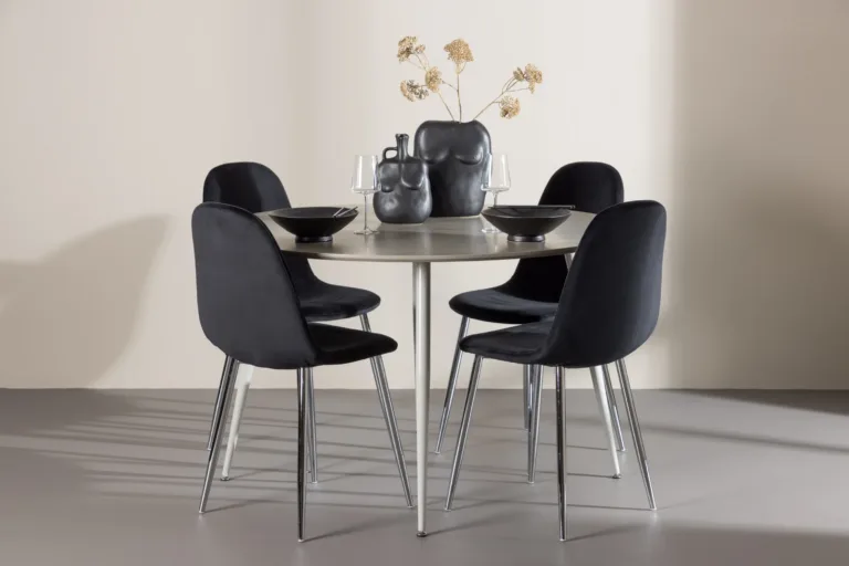 Ümmarguse Plaza söögilaua ja mustade velvetist toolide Polar komplekt - GR24413