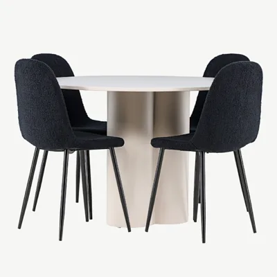 Ümmargune beež MDF söögilaud Olivia ja musta buklee kattega Polar toolid (4 tk) - GR24436