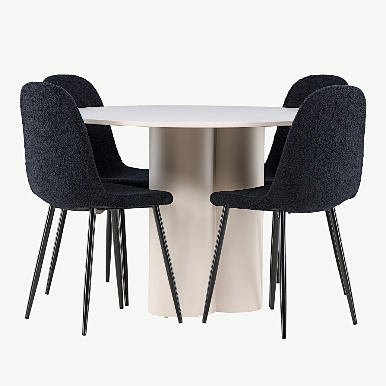 Ümmargune beež MDF söögilaud Olivia ja musta buklee kattega Polar toolid (4 tk) - GR24436