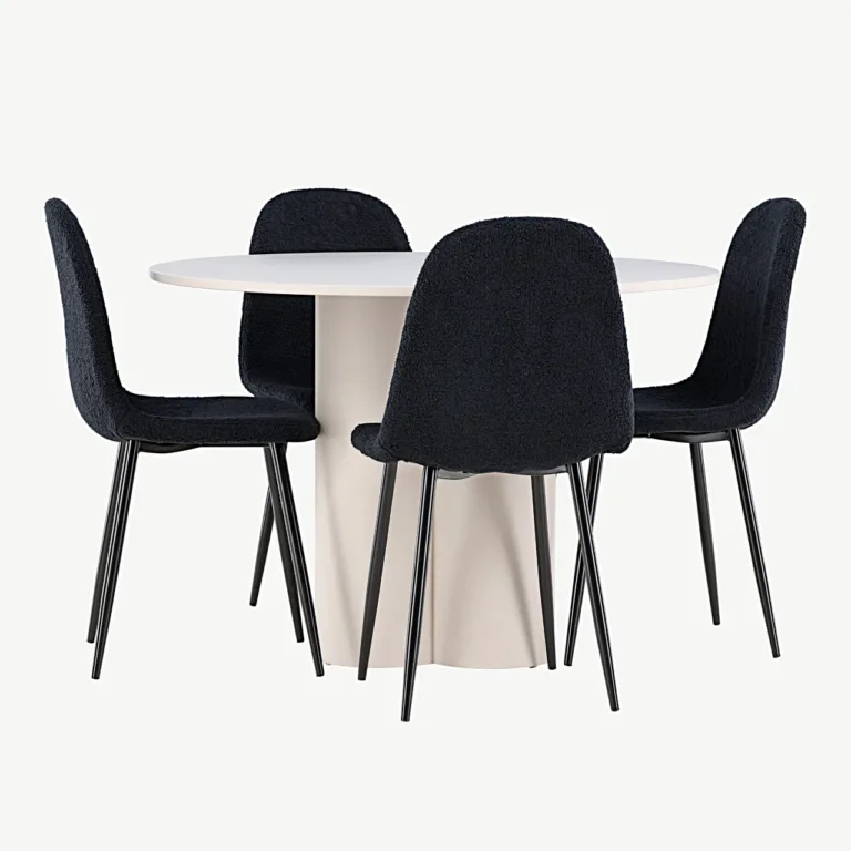 Ümmargune beež MDF söögilaud Olivia ja musta buklee kattega Polar toolid (4 tk) - GR24436