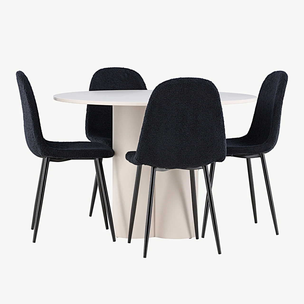 Ümmargune beež MDF söögilaud Olivia ja musta buklee kattega Polar toolid (4 tk) - GR24436
