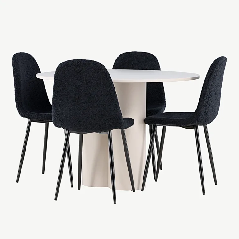 Ümmargune beež MDF söögilaud Olivia ja musta buklee kattega Polar toolid (4 tk) - GR24436