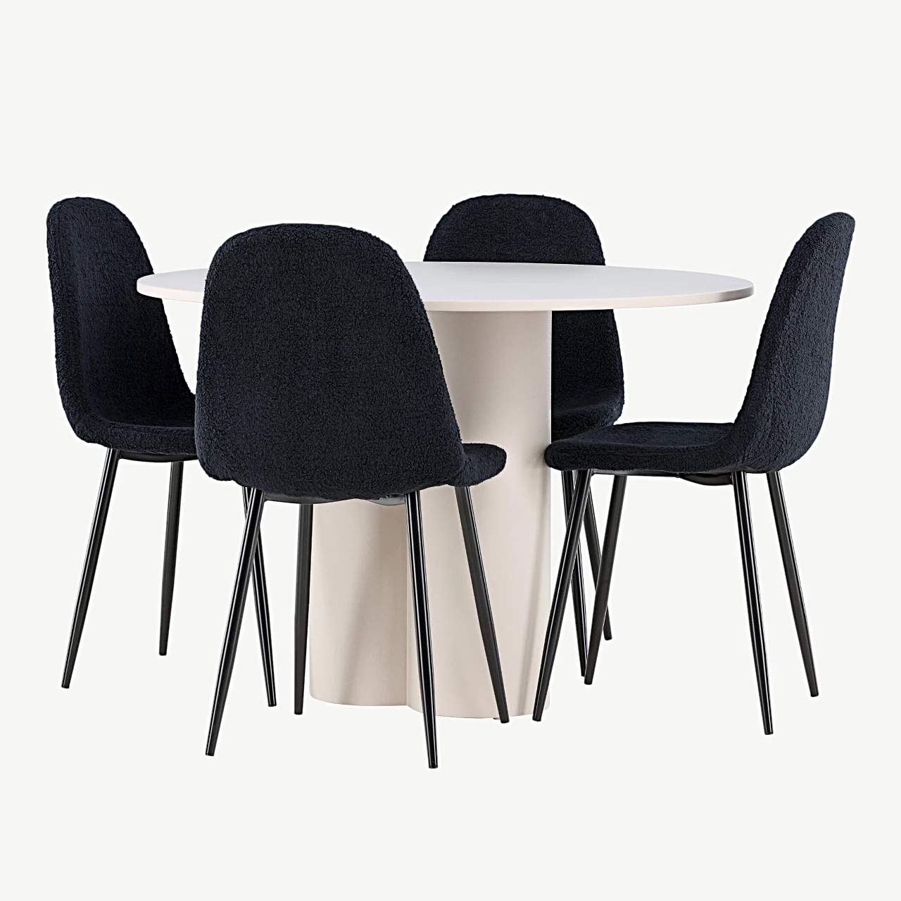Ümmargune beež MDF söögilaud Olivia ja musta buklee kattega Polar toolid (4 tk) - GR24436