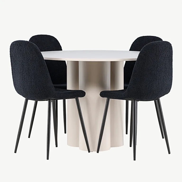 Ümmargune beež MDF söögilaud Olivia ja musta buklee kattega Polar toolid (4 tk) - GR24436