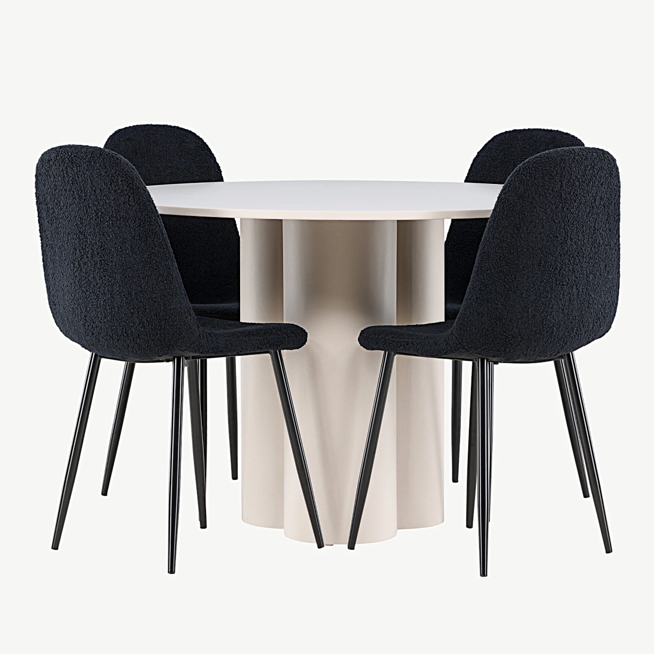 Ümmargune beež MDF söögilaud Olivia ja musta buklee kattega Polar toolid (4 tk) - GR24436