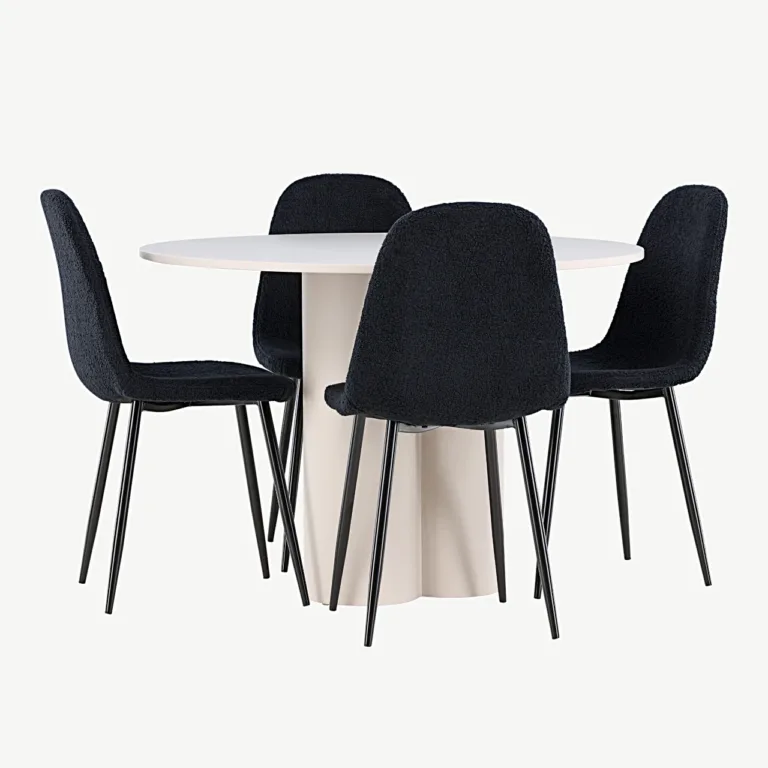 Ümmargune beež MDF söögilaud Olivia ja musta buklee kattega Polar toolid (4 tk) - GR24436