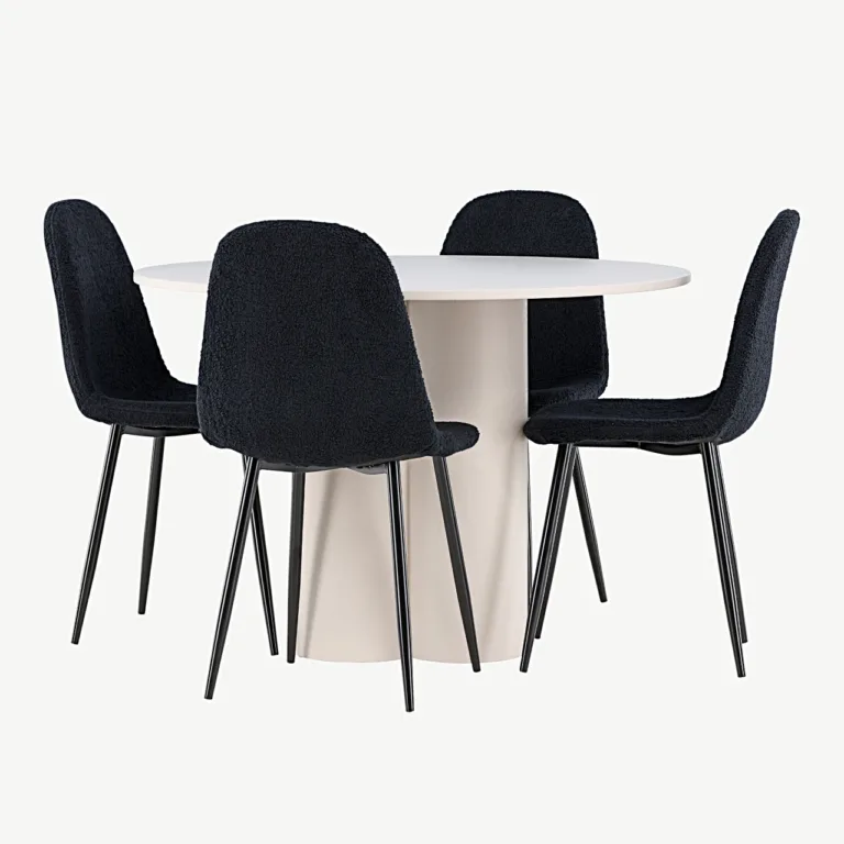 Ümmargune beež MDF söögilaud Olivia ja musta buklee kattega Polar toolid (4 tk) - GR24436