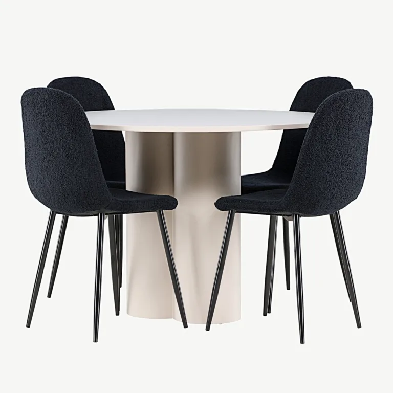 Ümmargune beež MDF söögilaud Olivia ja musta buklee kattega Polar toolid (4 tk) - GR24436
