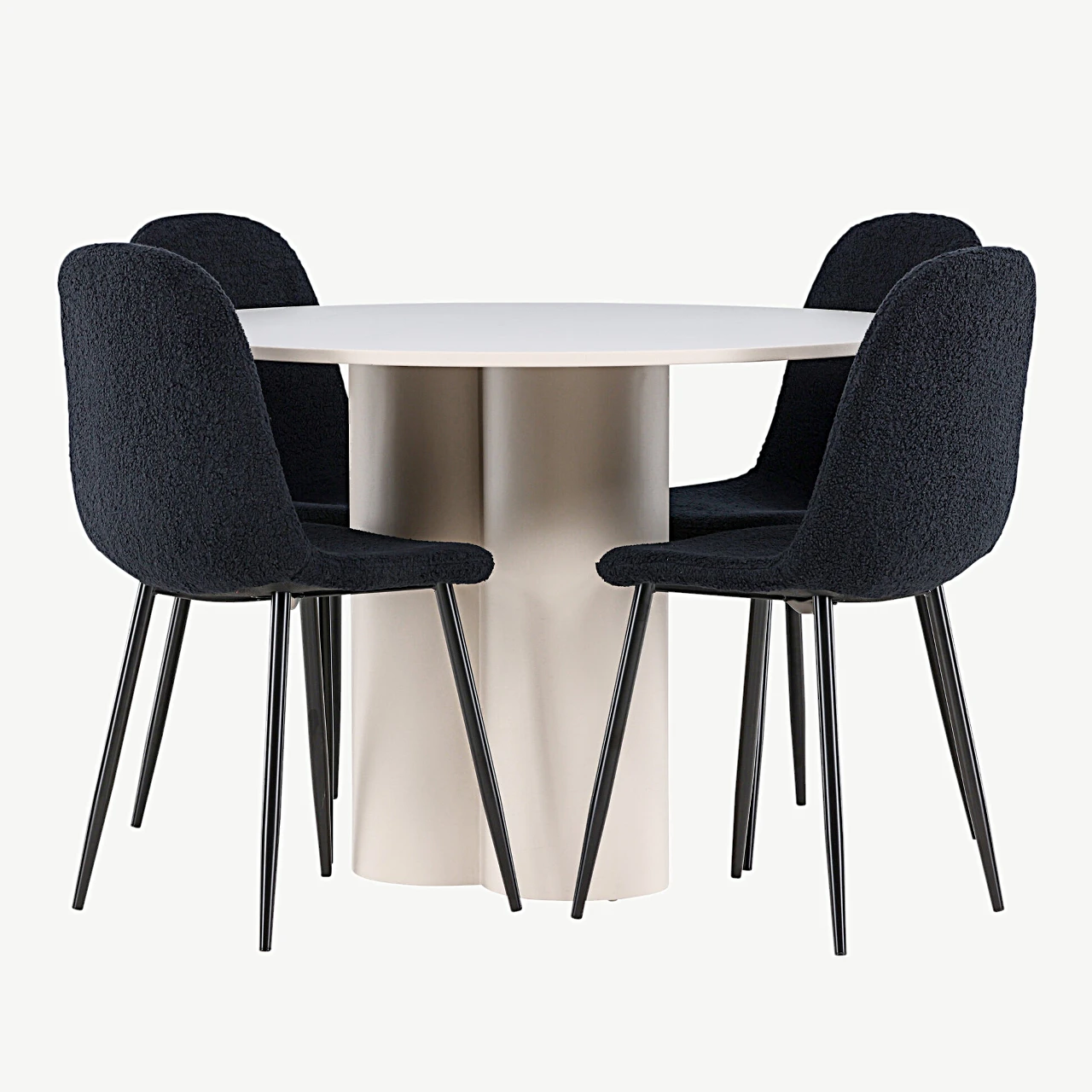 Ümmargune beež MDF söögilaud Olivia ja musta buklee kattega Polar toolid (4 tk) - GR24436
