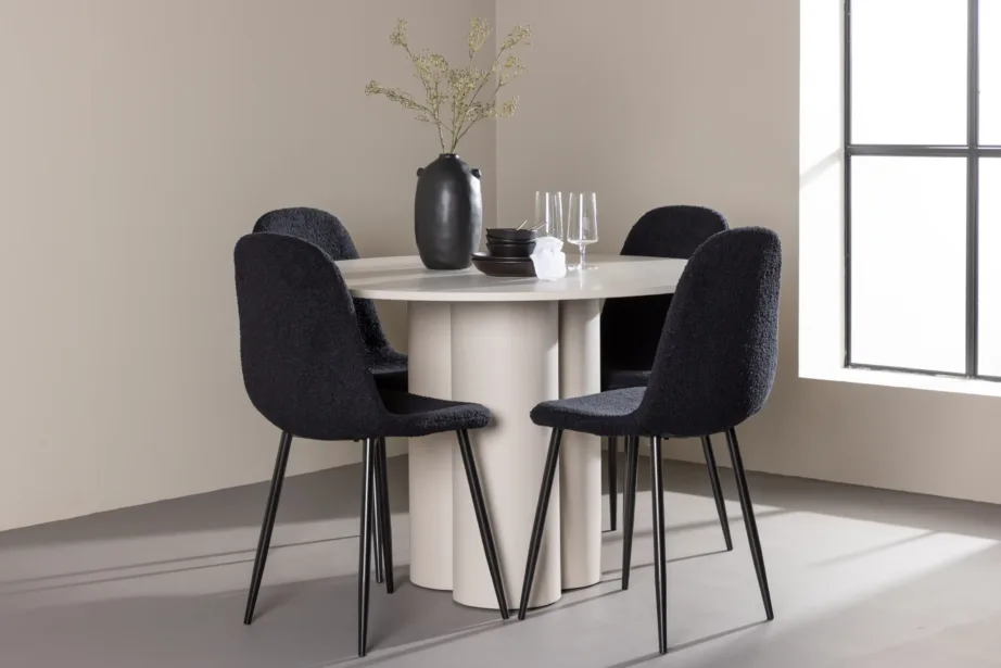 Ümmargune beež MDF söögilaud Olivia ja musta buklee kattega Polar toolid (4 tk), GR24436 – 8