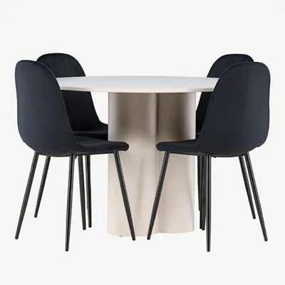 Ümmarguse Olivia MDF-söögilaua ja mustade velvetkattega Polar toolide komplekt - GR24443