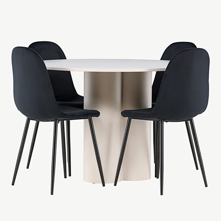 Ümmarguse Olivia MDF-söögilaua ja mustade velvetkattega Polar toolide komplekt - GR24443