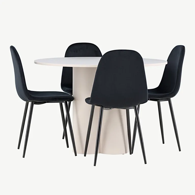 Ümmarguse Olivia MDF-söögilaua ja mustade velvetkattega Polar toolide komplekt - GR24443