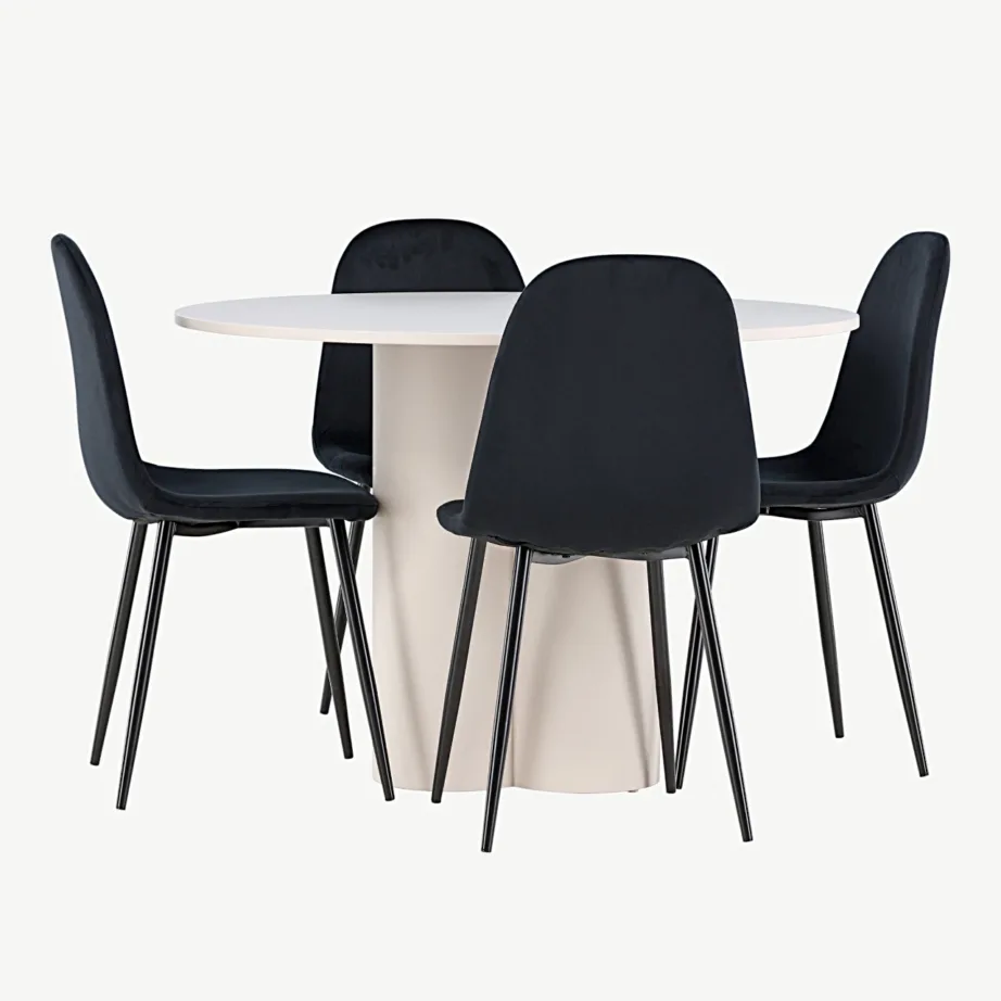 Ümmarguse Olivia MDF-söögilaua ja mustade velvetkattega Polar toolide komplekt, GR24443 – 2