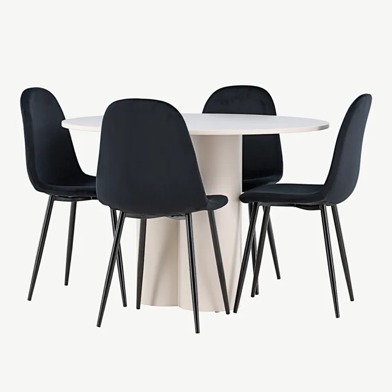 Ümmarguse Olivia MDF-söögilaua ja mustade velvetkattega Polar toolide komplekt - GR24443