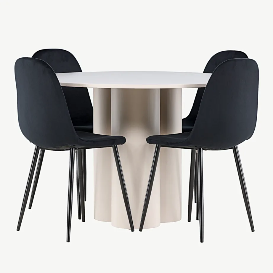 Ümmarguse Olivia MDF-söögilaua ja mustade velvetkattega Polar toolide komplekt, GR24443 – 4