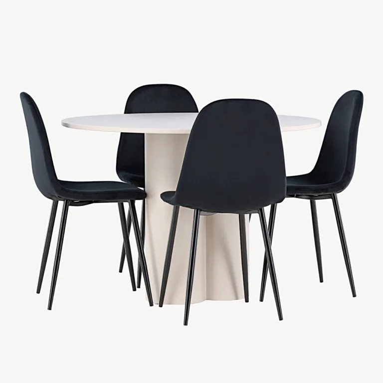 Ümmarguse Olivia MDF-söögilaua ja mustade velvetkattega Polar toolide komplekt - GR24443