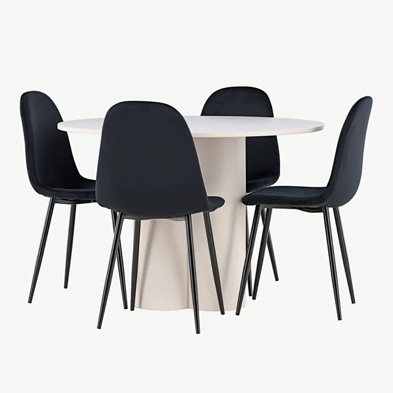 Ümmarguse Olivia MDF-söögilaua ja mustade velvetkattega Polar toolide komplekt - GR24443