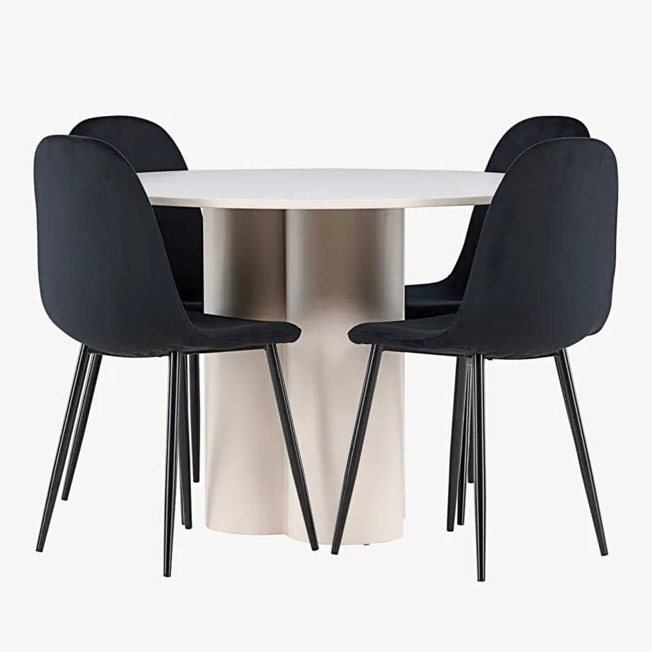 Ümmarguse Olivia MDF-söögilaua ja mustade velvetkattega Polar toolide komplekt, GR24443 – 7