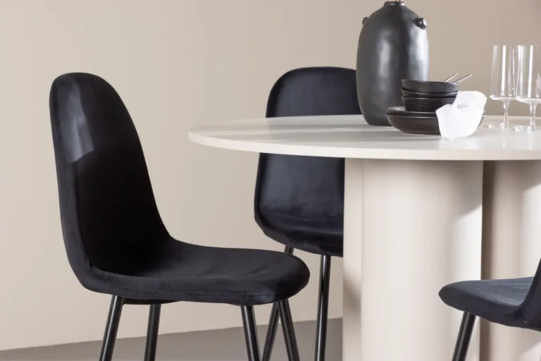 Ümmarguse Olivia MDF-söögilaua ja mustade velvetkattega Polar toolide komplekt - GR24443