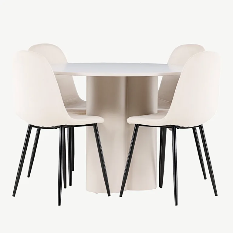 Ümmargune söögilauakomplekt Olivia lauaga ja beežide samettoolidega Polar (4 tk), MDF - GR24444