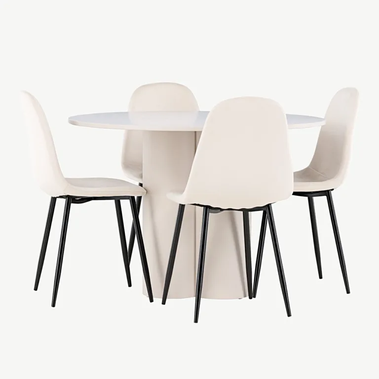 Ümmargune söögilauakomplekt Olivia lauaga ja beežide samettoolidega Polar (4 tk), MDF - GR24444