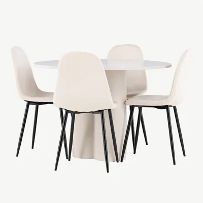 Ümmargune söögilauakomplekt Olivia lauaga ja beežide samettoolidega Polar (4 tk), MDF - GR24444