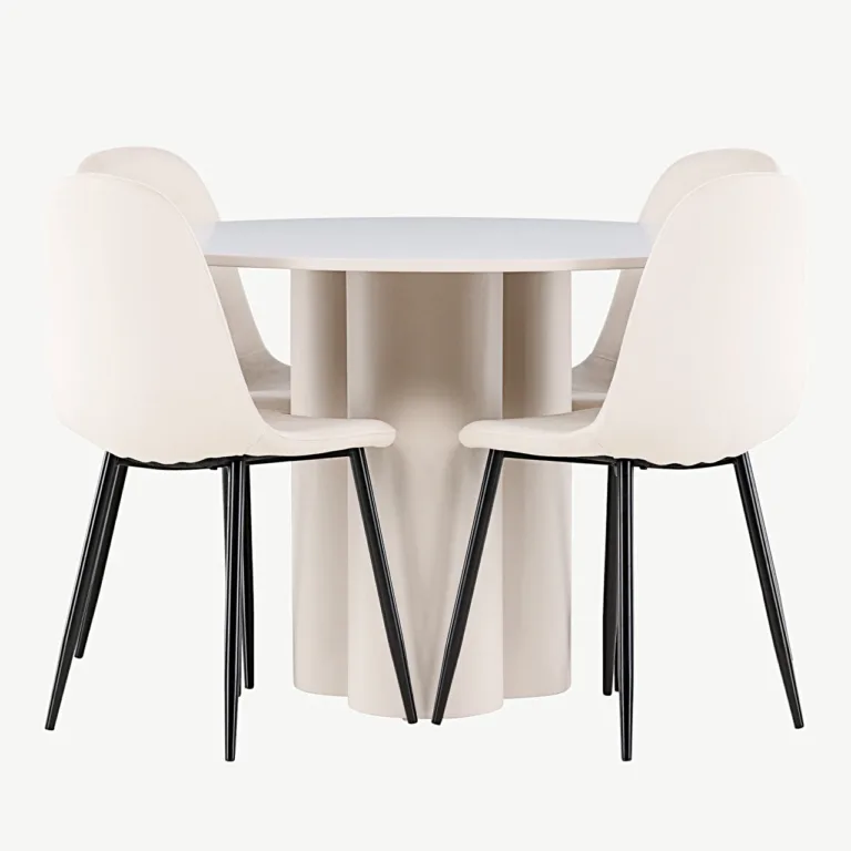 Ümmargune söögilauakomplekt Olivia lauaga ja beežide samettoolidega Polar (4 tk), MDF - GR24444