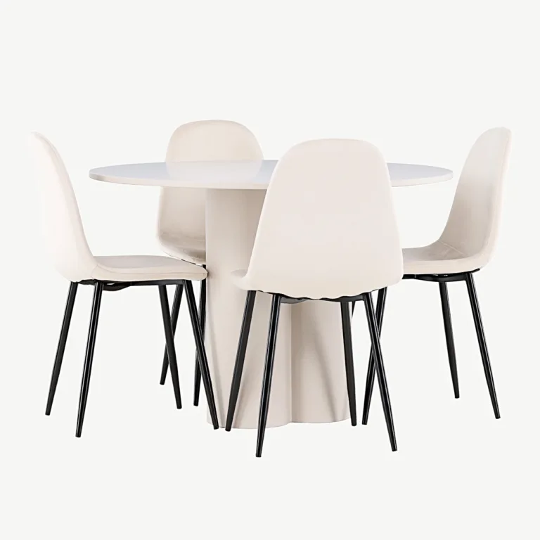 Ümmargune söögilauakomplekt Olivia lauaga ja beežide samettoolidega Polar (4 tk), MDF - GR24444